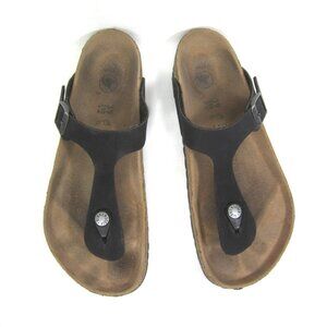 Birkenstock Size 39 US 8 8.5 Matte Black Birkibuc Gizeh Thong Sandal Vegan